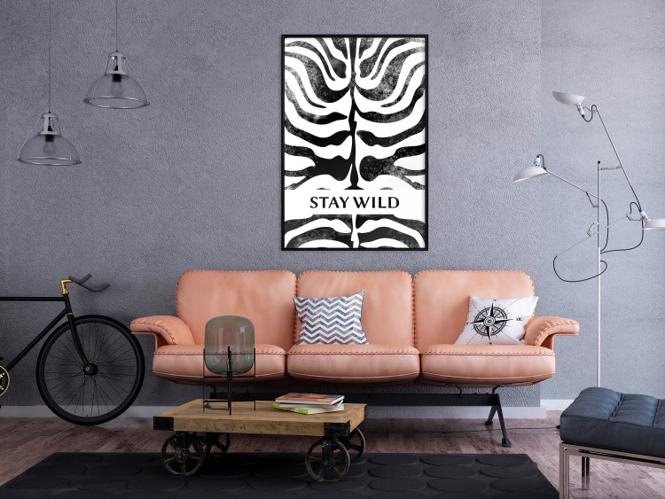 Poster Stay Wild - English inscriptions on a black-and-white zebra background 127061 additionalImage 4