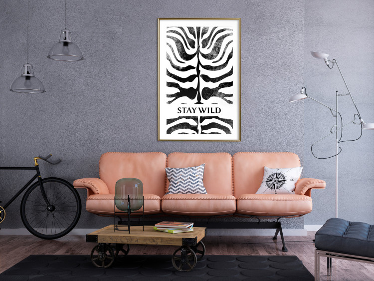 Poster Stay Wild - English inscriptions on a black-and-white zebra background 127061 additionalImage 13