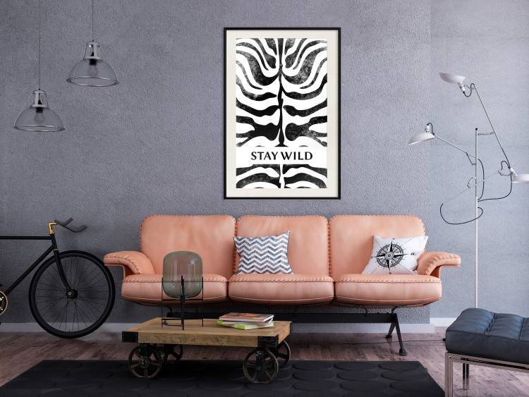 Poster Stay Wild - English inscriptions on a black-and-white zebra background 127061 additionalImage 23