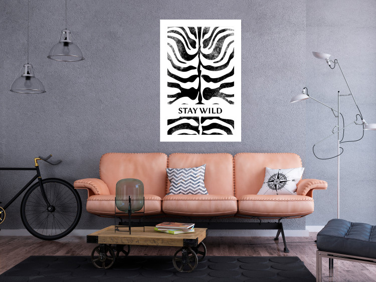 Poster Stay Wild - English inscriptions on a black-and-white zebra background 127061 additionalImage 5