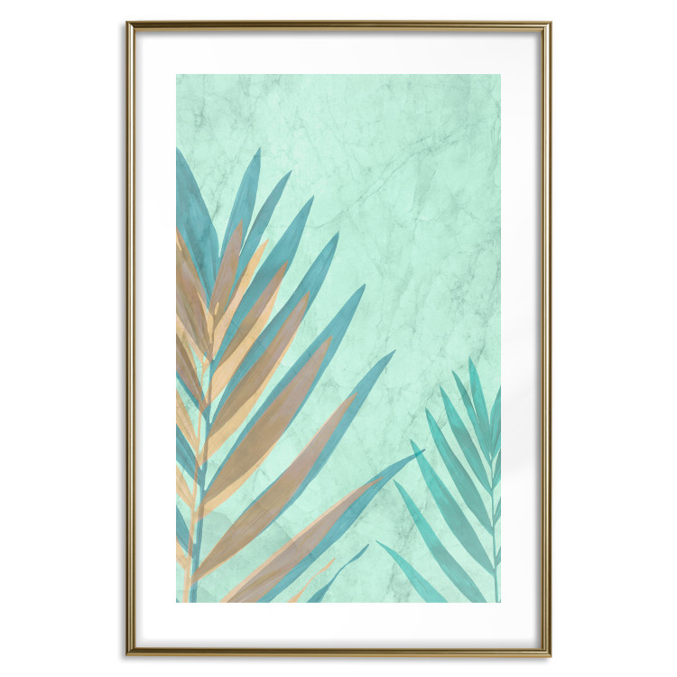 Wall Poster Subtle Exoticism - tropical leaves on blue texture background 127861 additionalImage 16