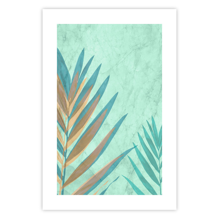 Wall Poster Subtle Exoticism - tropical leaves on blue texture background 127861 additionalImage 19