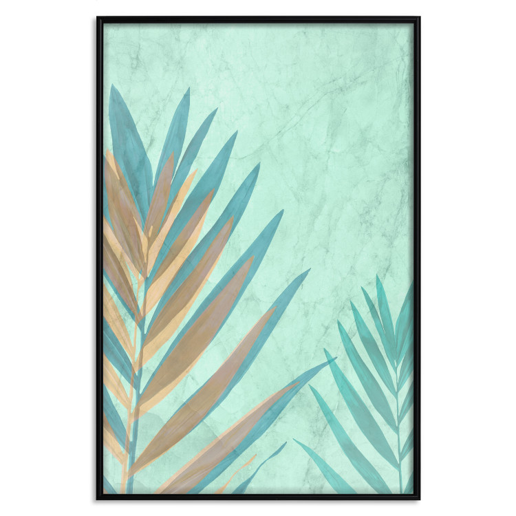 Wall Poster Subtle Exoticism - tropical leaves on blue texture background 127861 additionalImage 18
