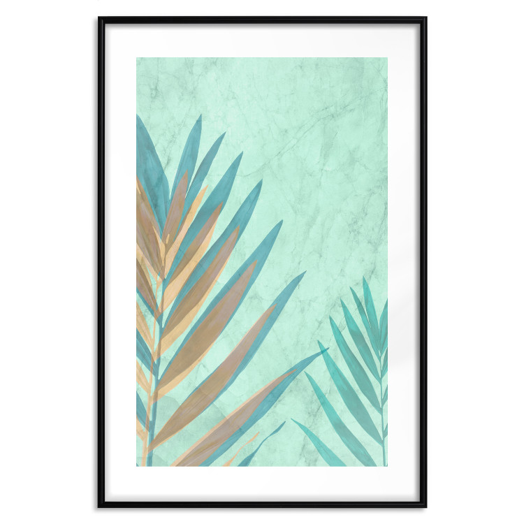 Wall Poster Subtle Exoticism - tropical leaves on blue texture background 127861 additionalImage 15