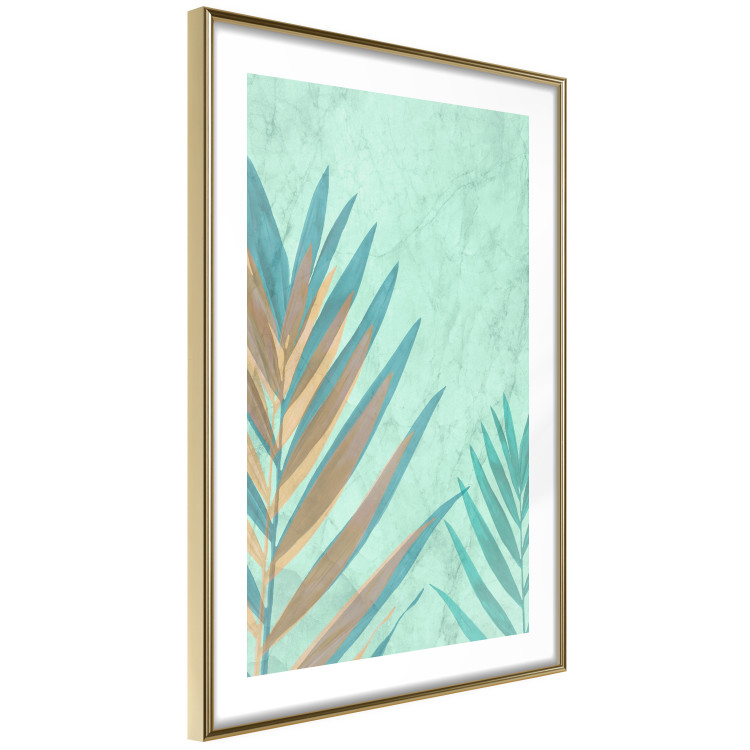 Wall Poster Subtle Exoticism - tropical leaves on blue texture background 127861 additionalImage 7