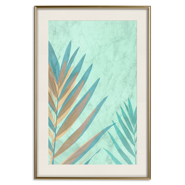 Wall Poster Subtle Exoticism - tropical leaves on blue texture background 127861 additionalImage 20