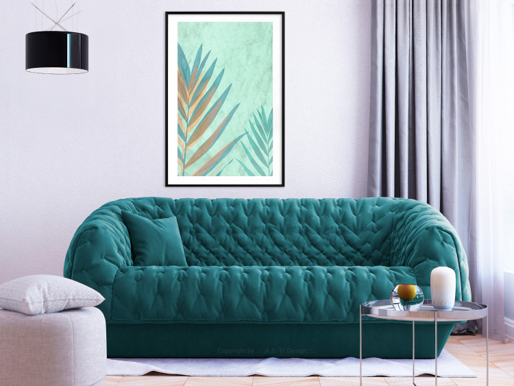 Wall Poster Subtle Exoticism - tropical leaves on blue texture background 127861 additionalImage 18