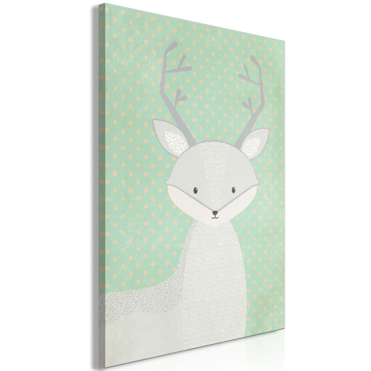 Canvas Art Print Young Fawn (1-part) vertical - pastel deer on a dotted background 129561 additionalImage 2