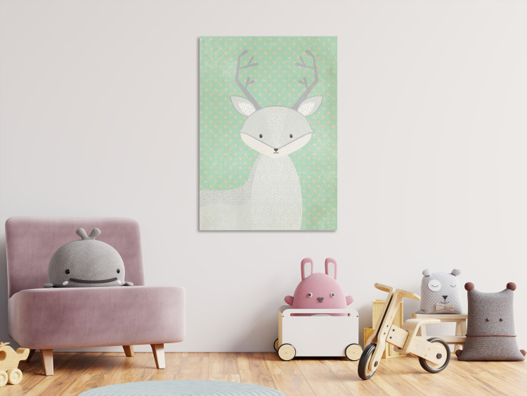 Canvas Art Print Young Fawn (1-part) vertical - pastel deer on a dotted background 129561 additionalImage 3