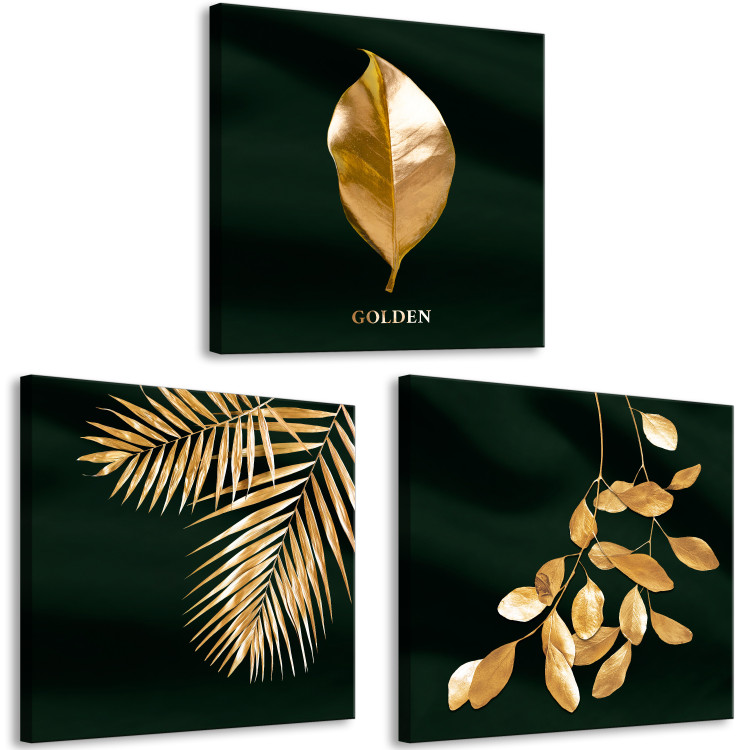 Canvas Print Noble Vegetation (3-piece) - luxurious gold-covered leaves 129761 additionalImage 2