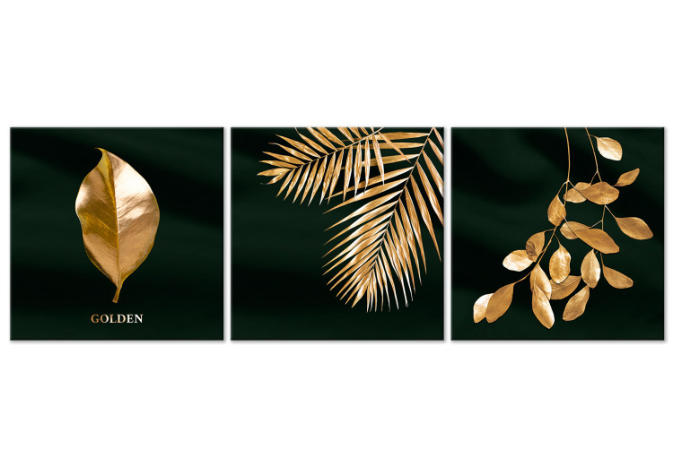 Canvas Print Noble Vegetation (3-piece) - luxurious gold-covered leaves 129761