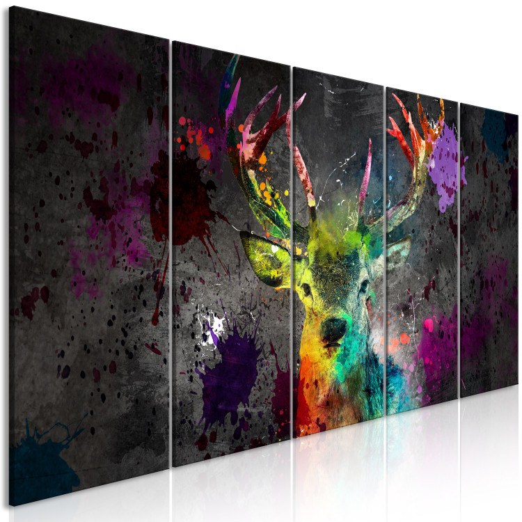 Canvas Print Rainbow Deer (5-piece) Narrow - colorful abstract animal 129861 additionalImage 2