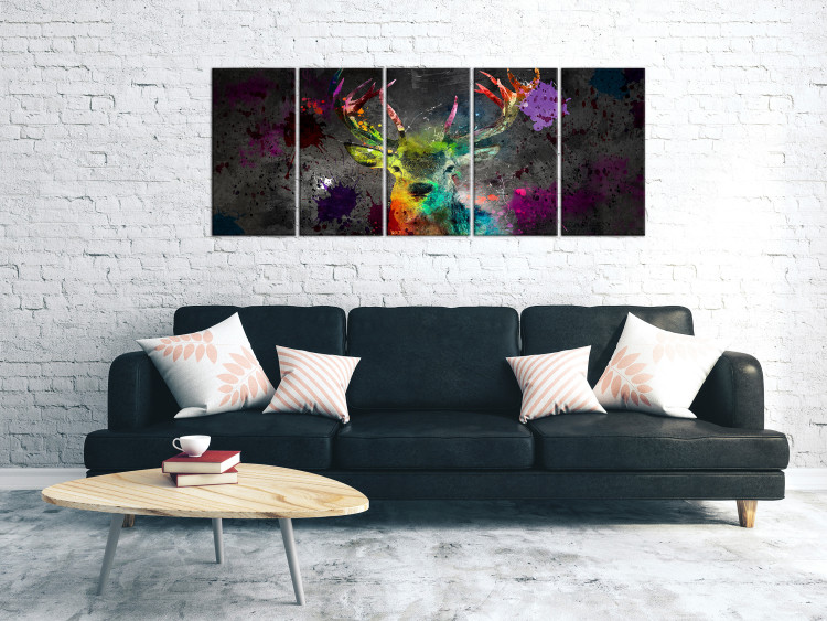 Canvas Print Rainbow Deer (5-piece) Narrow - colorful abstract animal 129861 additionalImage 3