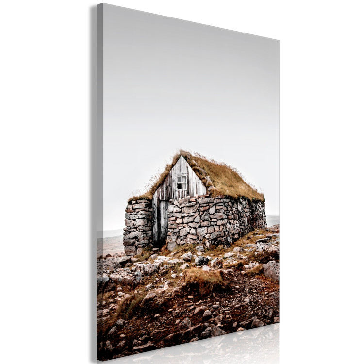 Canvas Art Print Stone Shelter (1-piece) Vertical - landscape of a stone house 130261 additionalImage 2