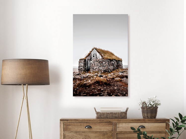 Canvas Art Print Stone Shelter (1-piece) Vertical - landscape of a stone house 130261 additionalImage 3