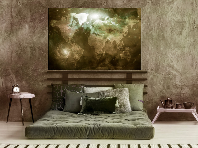 Canvas Print Gray Space - World Map in Sepia with Piercing Light 135161 additionalImage 3