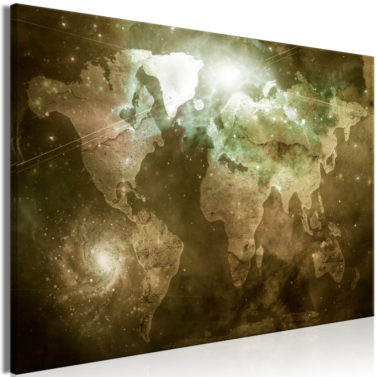 Canvas Print Gray Space - World Map in Sepia with Piercing Light 135161 additionalImage 2