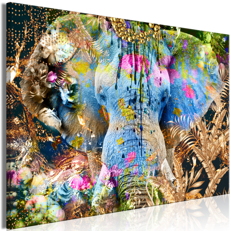 Canvas Print Sultan (1-piece) Wide - abstract colorful elephant with flowers 135461 additionalImage 2
