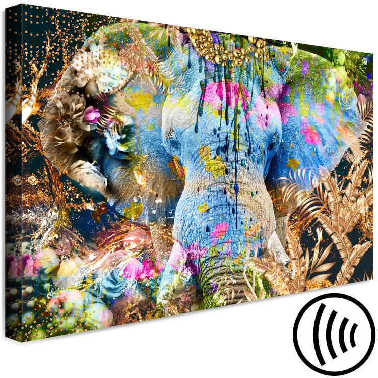 Canvas Print Sultan (1-piece) Wide - abstract colorful elephant with flowers 135461 additionalImage 6