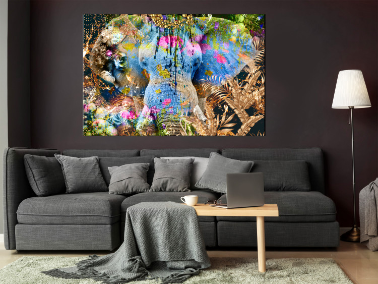 Canvas Print Sultan (1-piece) Wide - abstract colorful elephant with flowers 135461 additionalImage 3