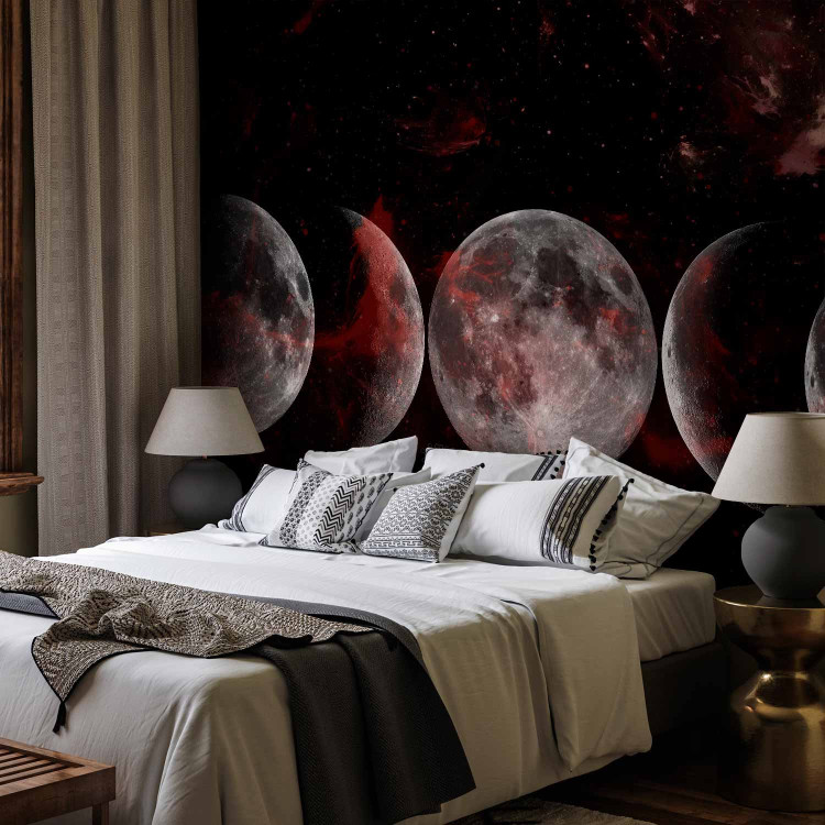 Photo Wallpaper Silver Globes - The Phases of the Moon Against the Background of Stars and the Red Cosmos 145261 additionalImage 2