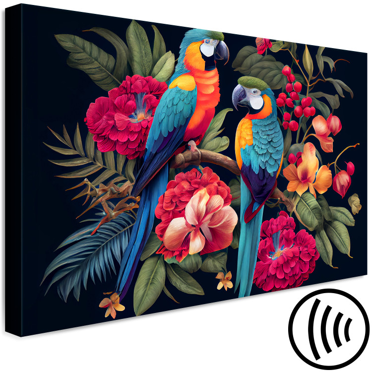 Canvas Exotic Birds - Parrots Among Colorful Vegetation in the Jungle 149861 additionalImage 6
