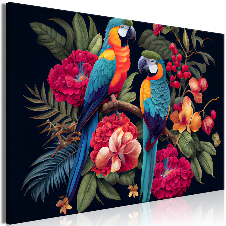 Canvas Exotic Birds - Parrots Among Colorful Vegetation in the Jungle 149861 additionalImage 2