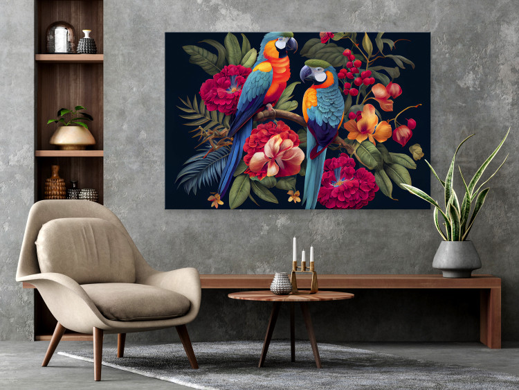 Canvas Exotic Birds - Parrots Among Colorful Vegetation in the Jungle 149861 additionalImage 3