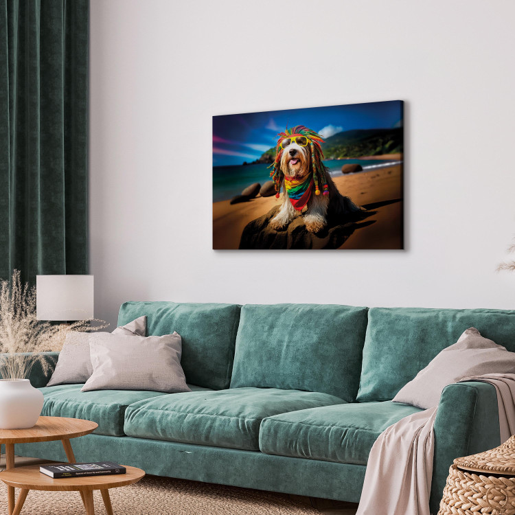 Canvas Art Print AI Bearded Collie Dog - Rasta Animal Chilling on Paradise Beach - Horizontal 150261 additionalImage 4