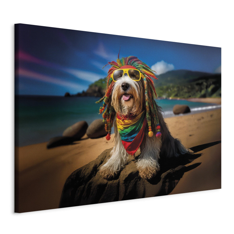 Canvas Art Print AI Bearded Collie Dog - Rasta Animal Chilling on Paradise Beach - Horizontal 150261 additionalImage 2