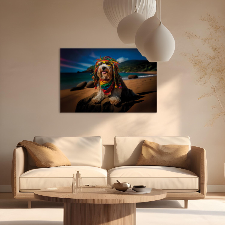 Canvas Art Print AI Bearded Collie Dog - Rasta Animal Chilling on Paradise Beach - Horizontal 150261 additionalImage 5