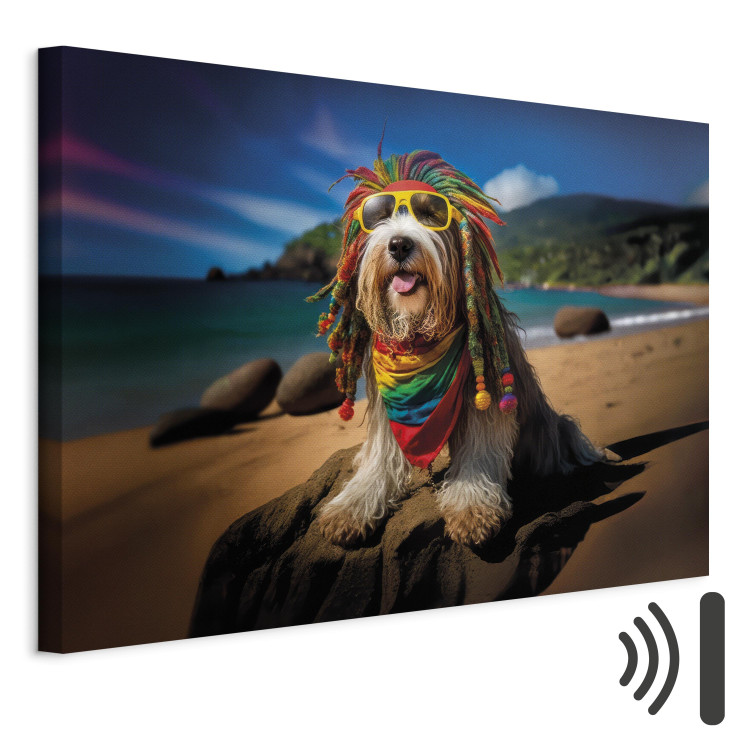 Canvas Art Print AI Bearded Collie Dog - Rasta Animal Chilling on Paradise Beach - Horizontal 150261 additionalImage 8