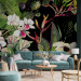 Photo Wallpaper Tropical Jungle - Watercolor Flowers, Plants in Warm Tones 150561