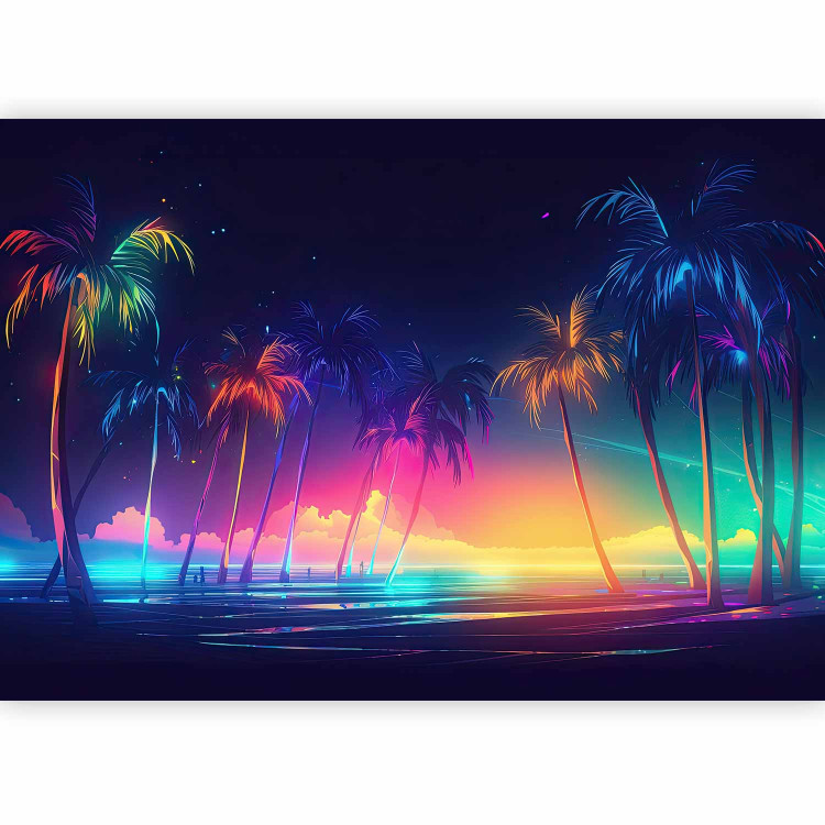 Wall Mural Beach and Colors - Ocean and Tropical Palm Trees With Neon Lights 150661 additionalImage 1
