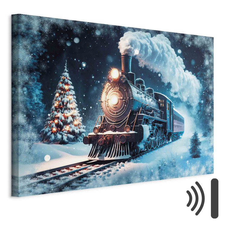 Canvas Art Print Christmas Train - Steam Locomotive Driving Through a Snowy Forest at Night 151861 additionalImage 8