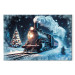 Canvas Art Print Christmas Train - Steam Locomotive Driving Through a Snowy Forest at Night 151861 additionalThumb 7