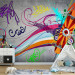 Photo Wallpaper Skateboard - Street Art Mural with Colourful Streak and Patterns on a Gray Background 60561 additionalThumb 4