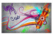 Photo Wallpaper Skateboard - Street Art Mural with Colourful Streak and Patterns on a Gray Background 60561 additionalThumb 1