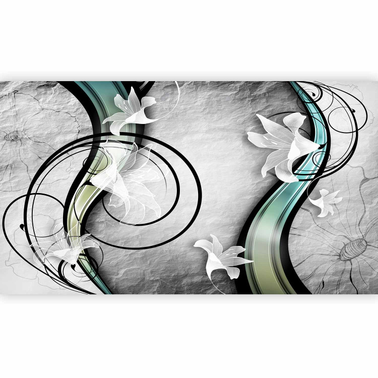 Wall Mural Drawn lilies - grey background with ornaments and patterns in colours 90461 additionalImage 1