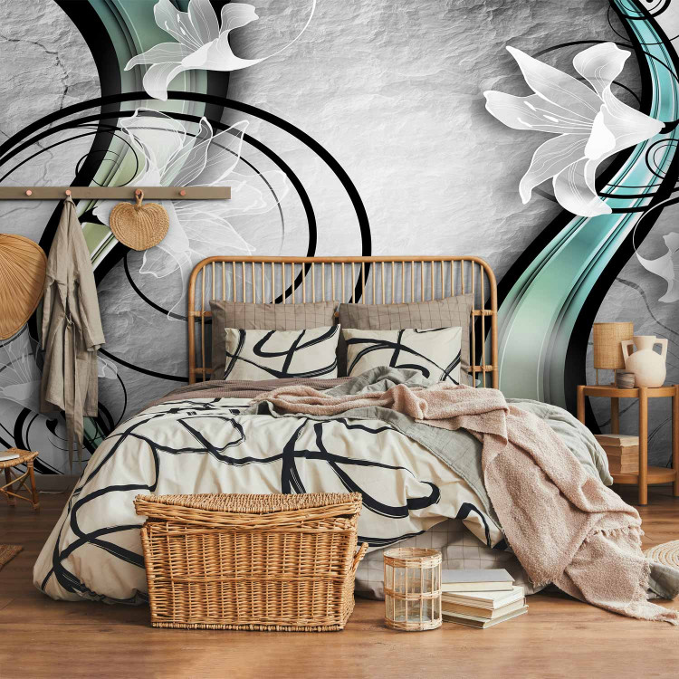 Wall Mural Drawn lilies - grey background with ornaments and patterns in colours 90461 additionalImage 2