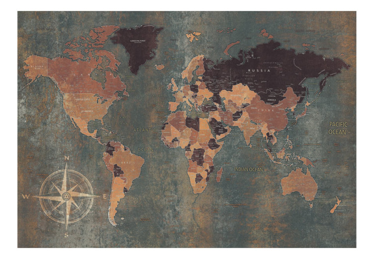 Wall Mural World in green - map of the continents on a non-uniform background with a compass 91661 additionalImage 1
