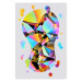 Poster Rainbow Traces - modern colorful abstraction on a gray patterned background 117471