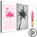 Canvas Exotic composition with flamingo, palm and pineapple - triptych with dead nature, wild nature and subtitles in gray, pink and golden shades 118071 additionalThumb 6