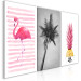 Canvas Exotic composition with flamingo, palm and pineapple - triptych with dead nature, wild nature and subtitles in gray, pink and golden shades 118071 additionalThumb 2