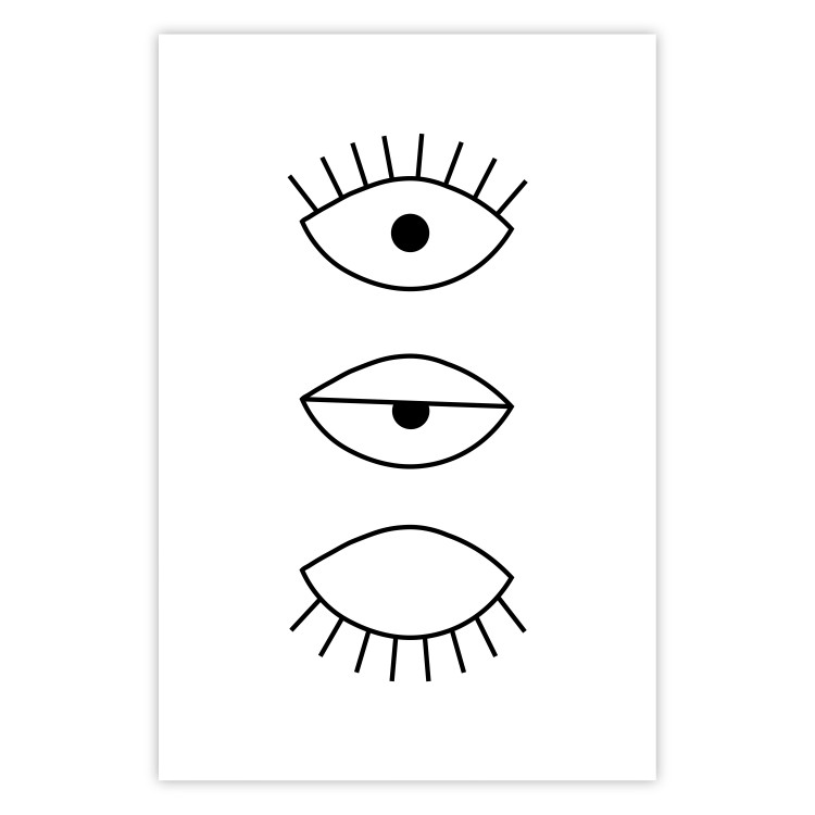 Wall Poster In the Blink of an Eye - black and white eye in three phases in line art style 123471