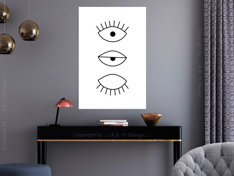 Wall Poster In the Blink of an Eye - black and white eye in three phases in line art style 123471 additionalImage 23