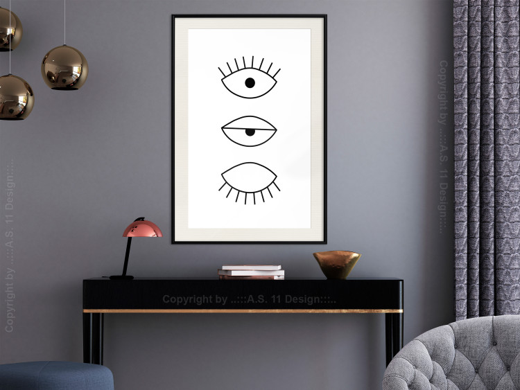 Wall Poster In the Blink of an Eye - black and white eye in three phases in line art style 123471 additionalImage 22