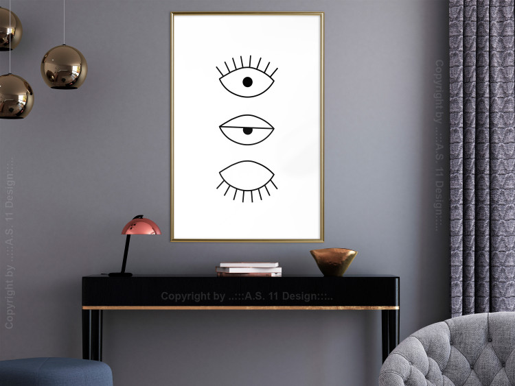 Wall Poster In the Blink of an Eye - black and white eye in three phases in line art style 123471 additionalImage 15