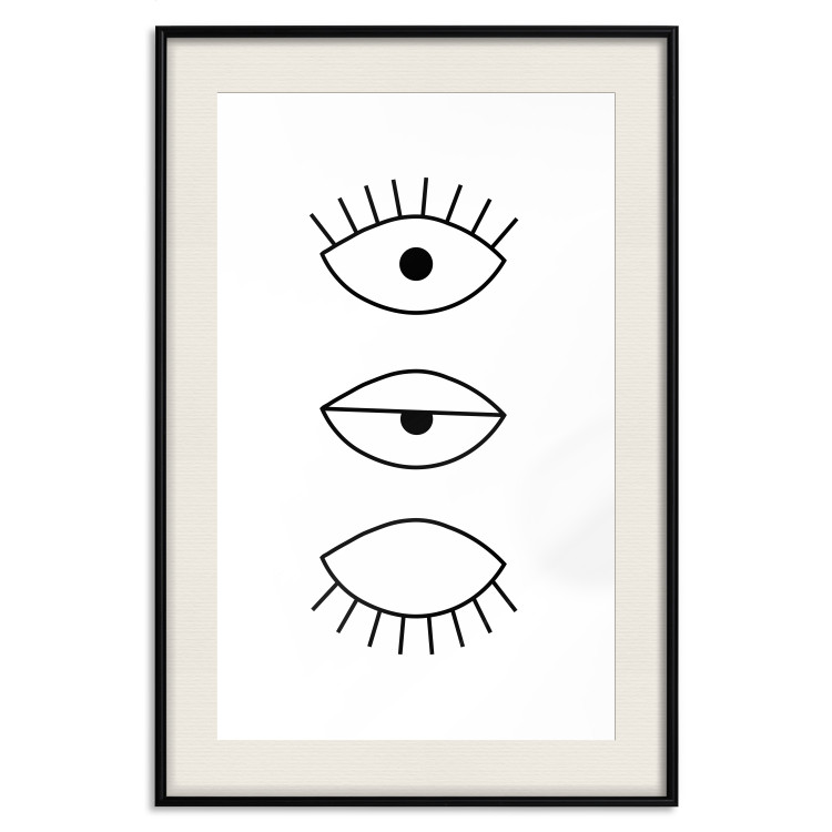 Wall Poster In the Blink of an Eye - black and white eye in three phases in line art style 123471 additionalImage 18