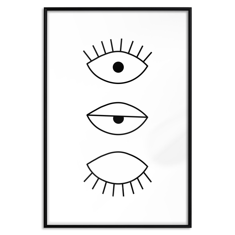 Wall Poster In the Blink of an Eye - black and white eye in three phases in line art style 123471 additionalImage 24